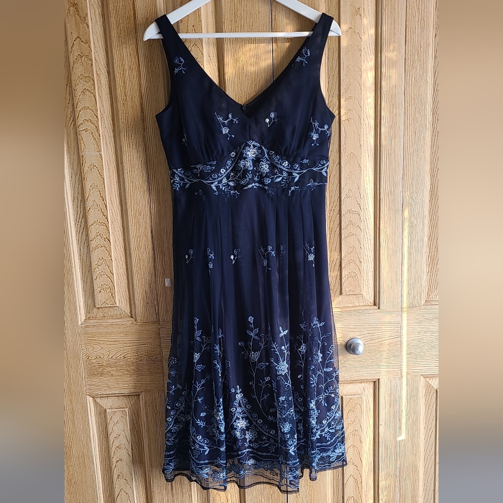 Embroidered floral blue dress